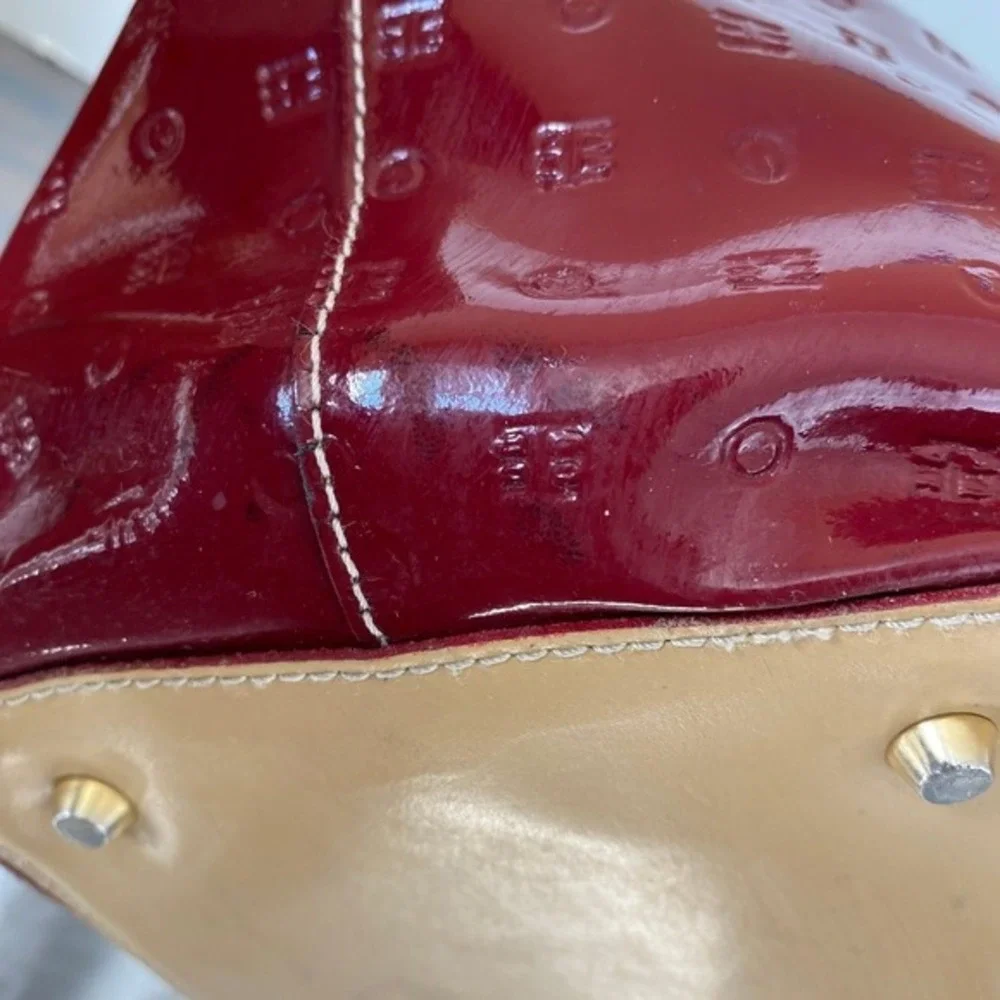 Arcadia Embossed Patent Leather Tote Shoulder Bag LARGE‎ Dark Red Made In Italy